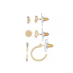 Nine West Gold Tone & Simulated Crystal Stud Earrings Set